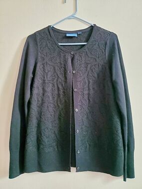 Simply Vera Vera Wang Black Textured Knit Button-Front Cardigan